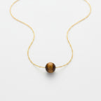 Dainty 8mm tigers eye pendant necklace golden brown stone rose gold fill silver plated