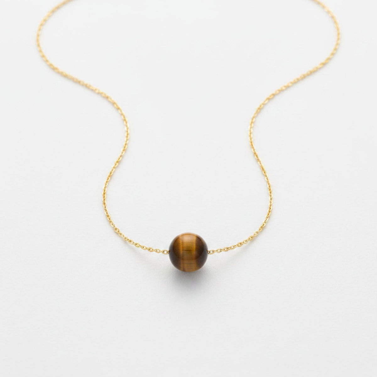 Dainty 8mm tigers eye pendant necklace golden brown stone rose gold fill silver plated