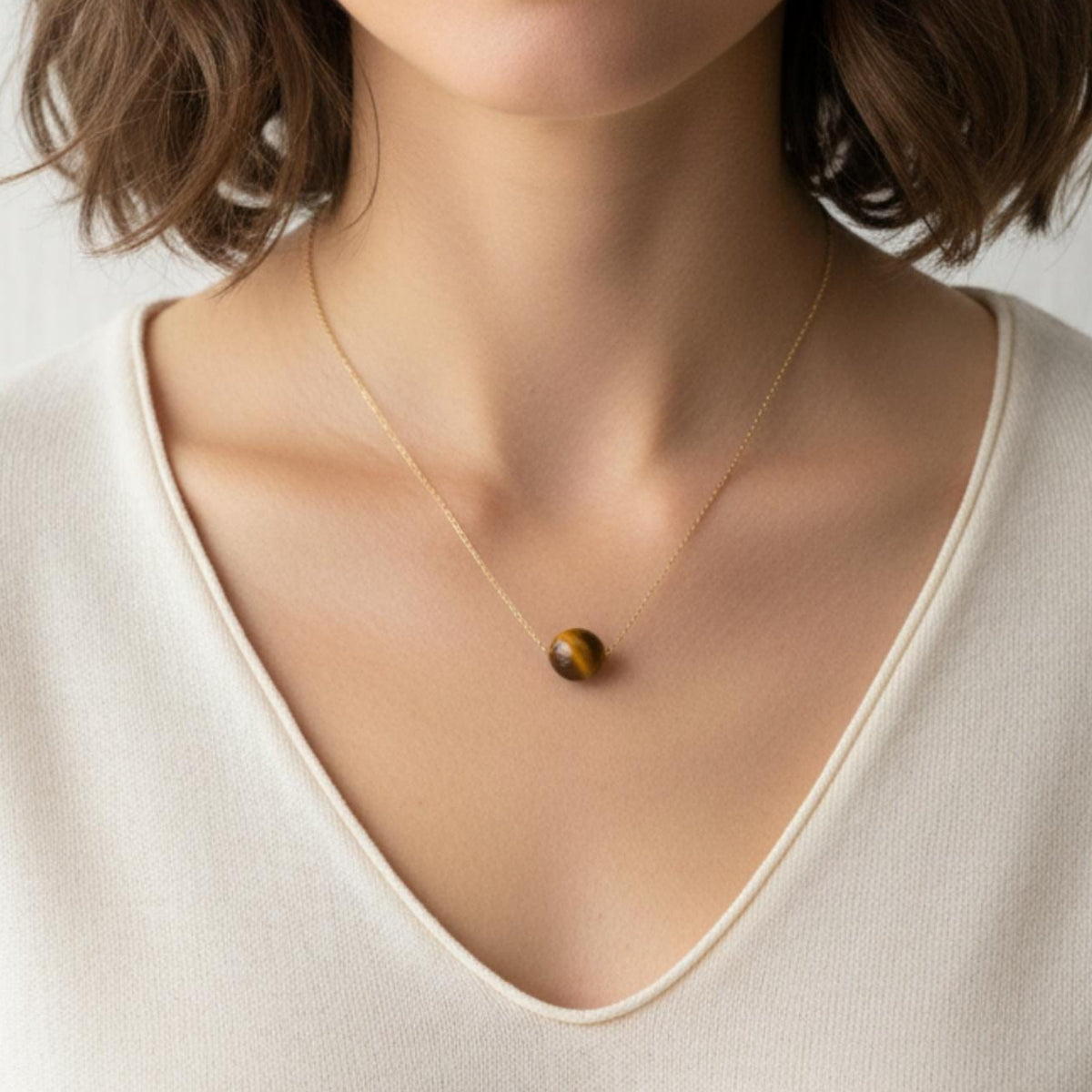 Dainty tigers eye crystal necklace 8mm gemstone pendant for strength and courage