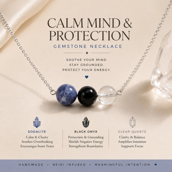Sodalite black onyx clear quartz crystal bar necklace for calm mind and anxiety relief