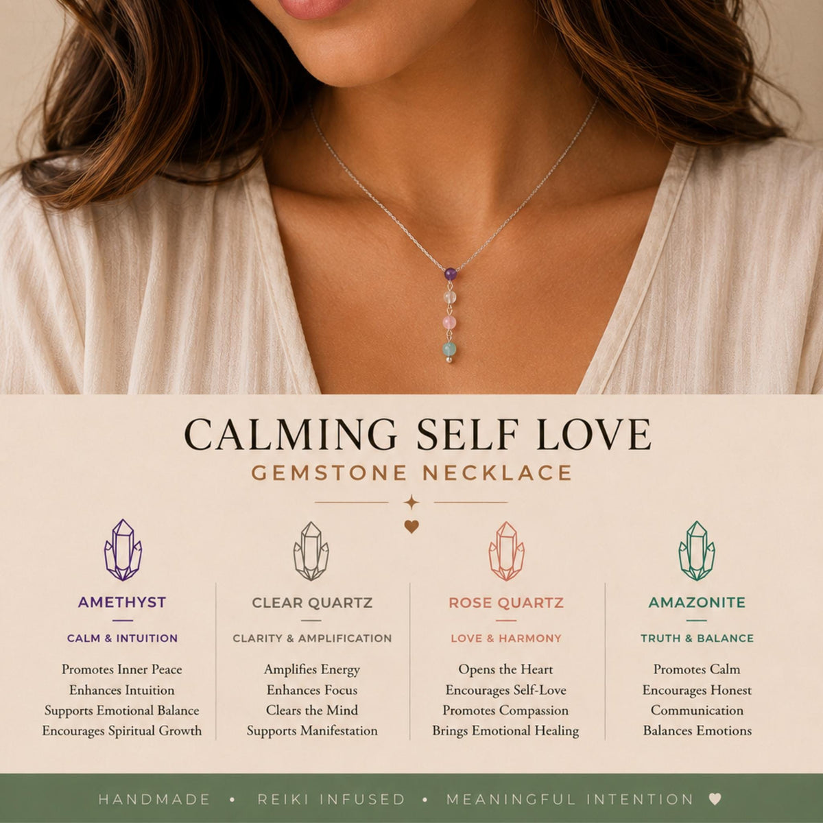 Handmade multi stone gemstone necklace for anxiety and self love sterling silver Canada