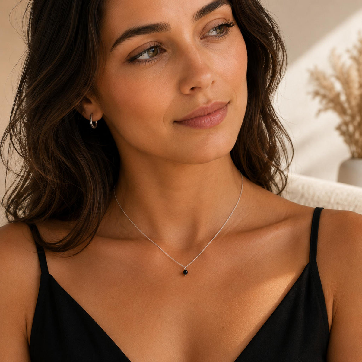 Handmade black onyx necklace delicate pendant sterling silver Canada 