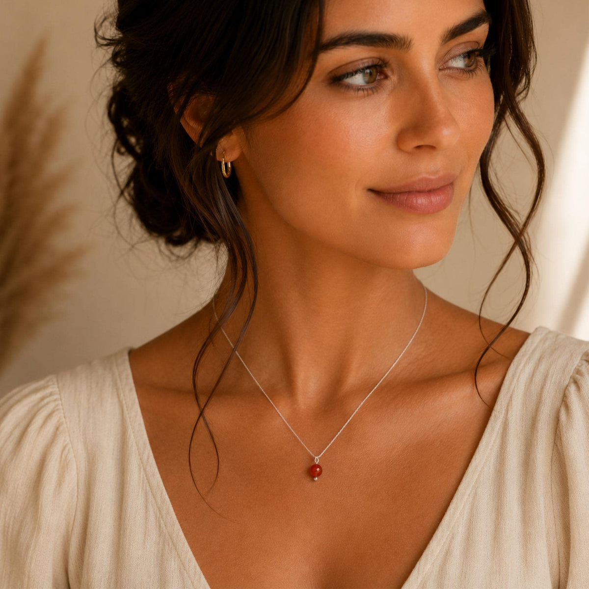 Handmade carnelian necklace delicate pendant sterling silver Canada