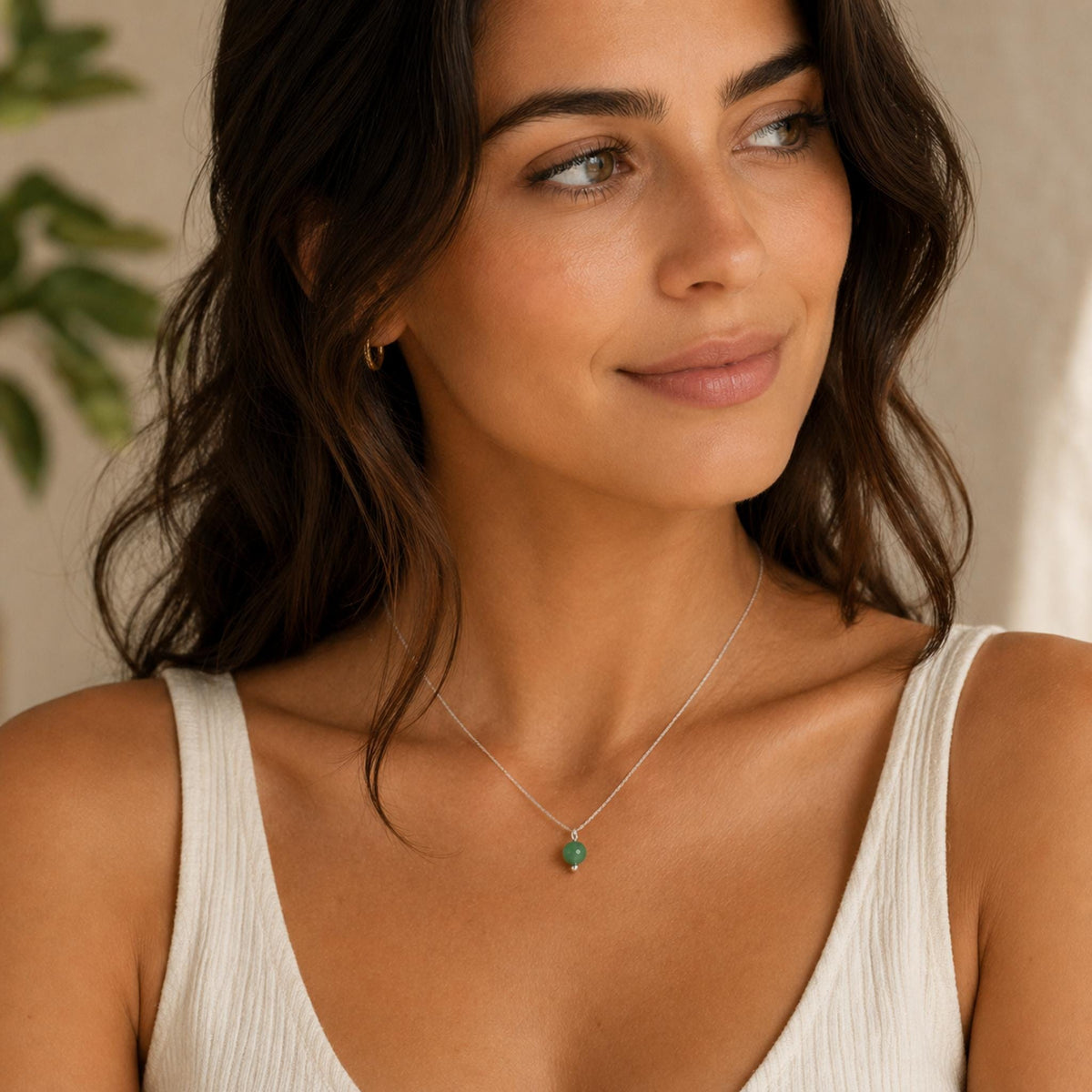 Handmade green aventurine necklace delicate pendant sterling silver Canada 