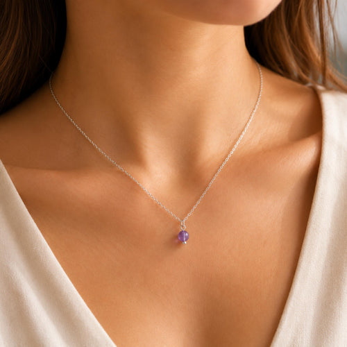 Handmade amethyst necklace delicate pendant sterling silver Canada