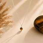 Tiny 4mm tiger's eye pendant necklace golden brown banded stone rose gold fill silver plated 