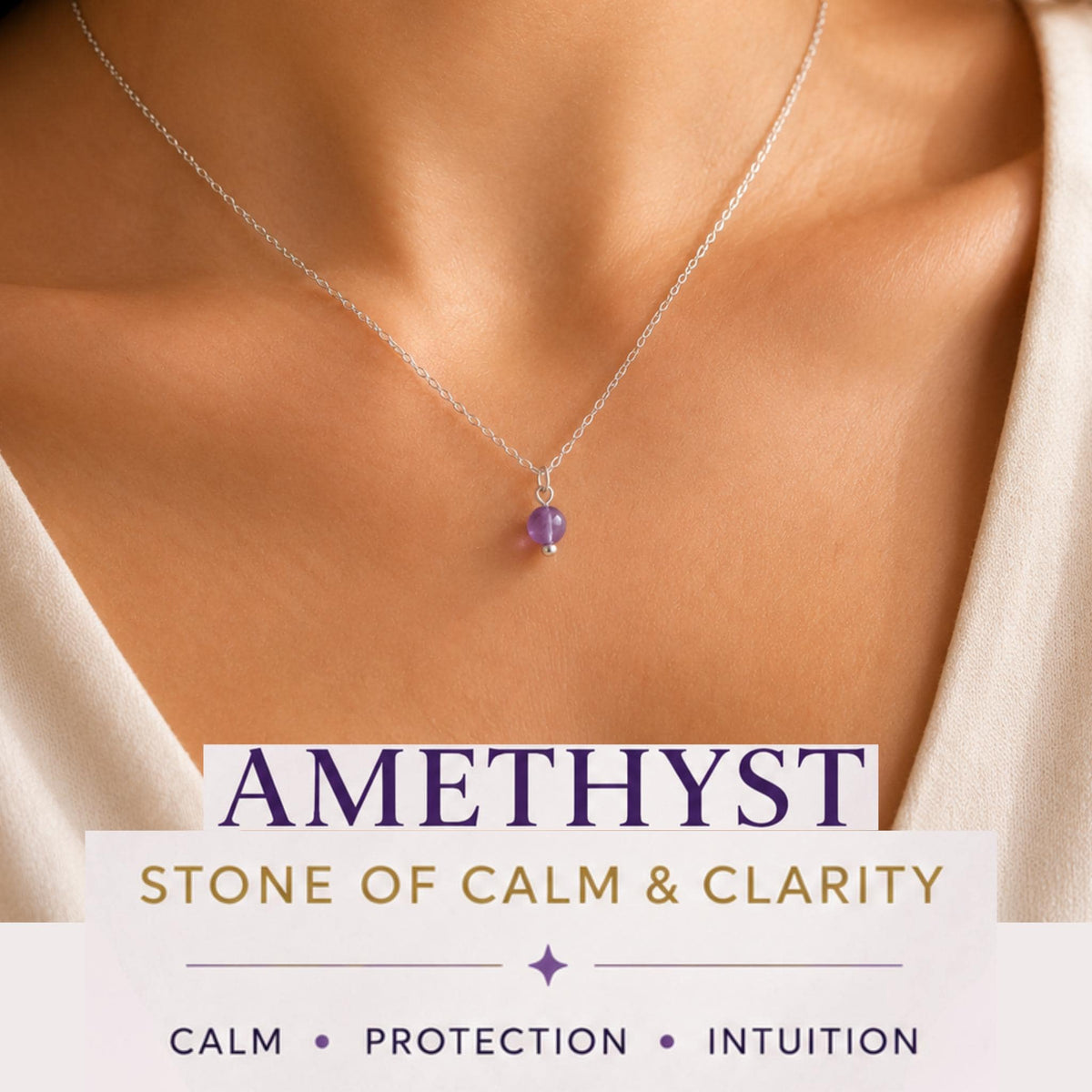 Tiny amethyst crystal necklace 4mm gemstone pendant for calm and stress relief
