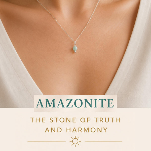 Tiny amazonite crystal necklace 4mm gemstone pendant for calm and emotional balance 