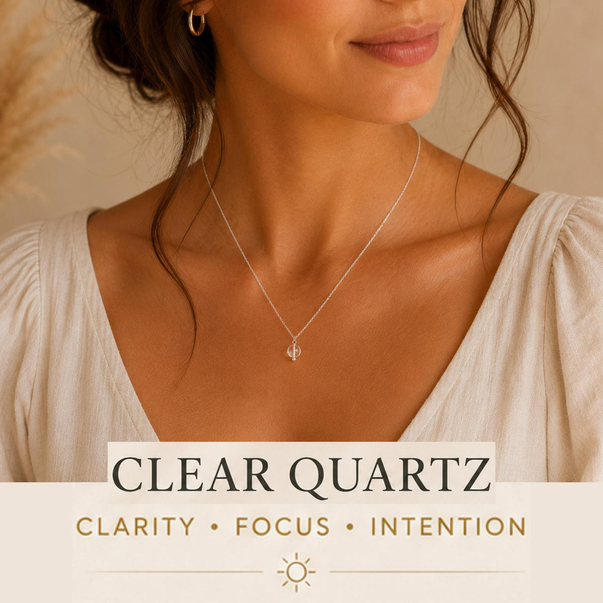 Tiny clear quartz crystal necklace 4mm gemstone pendant for clarity and manifestation
