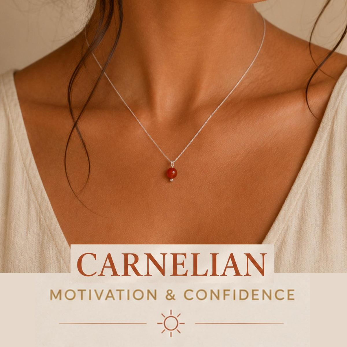 Tiny carnelian crystal necklace 4mm gemstone pendant for motivation and confidence