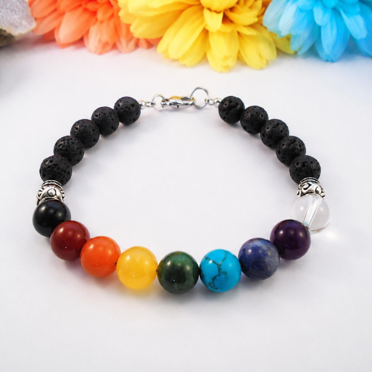 chakra cleanse diffuser bracelet lava stone rainbow gemstone gift for women