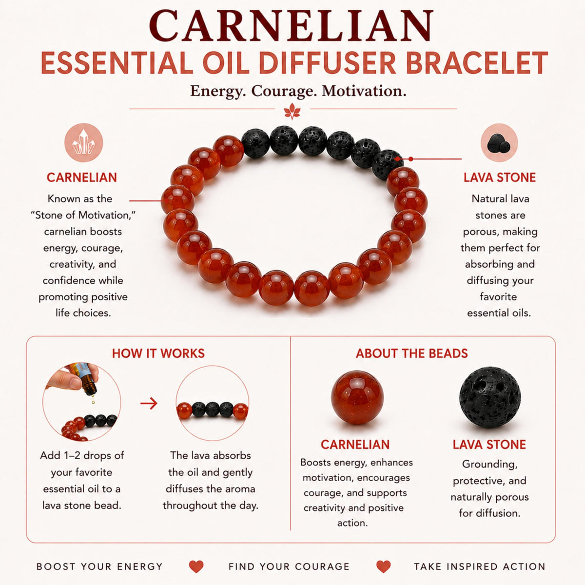 lava stone aromatherapy bracelet carnelian confidence crystal jewelry for women