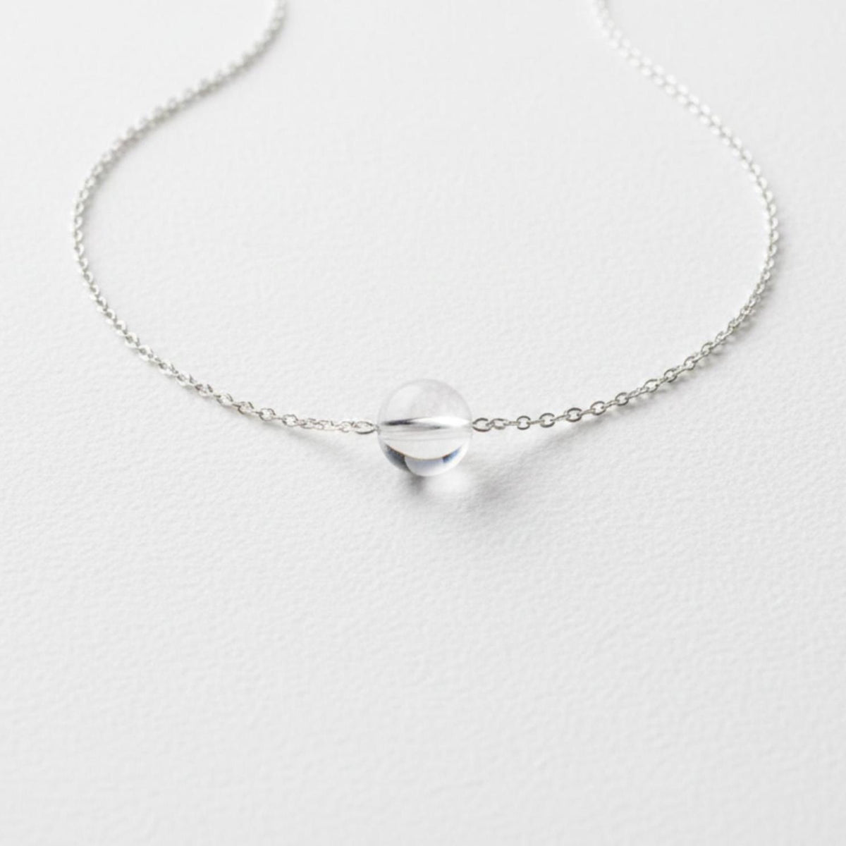 Dainty 8mm clear quartz pendant necklace rose gold fill silver plated
