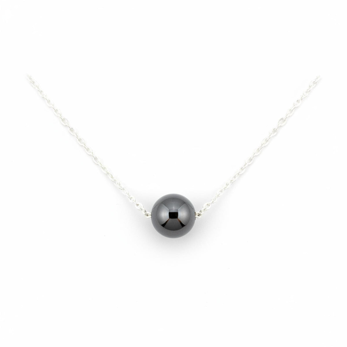 Dainty 8mm hematite pendant necklace minimalist black gemstone jewelry 