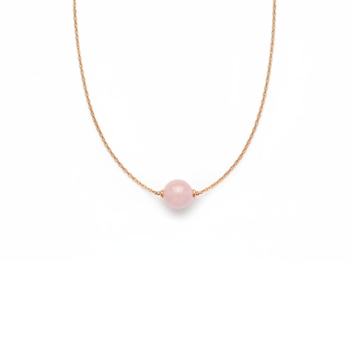 Dainty 8mm rose quartz pendant necklace blush pink stone rose gold fill silver plated