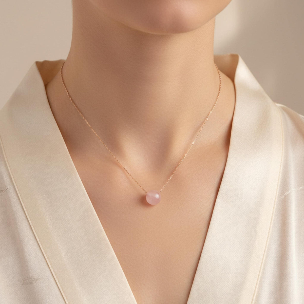 Dainty rose quartz crystal necklace 8mm gemstone pendant for self love and healing