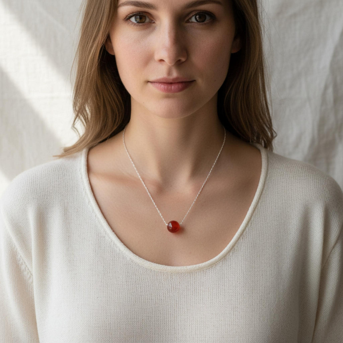 Handmade carnelian necklace wire wrapped pendant sterling silver Canada