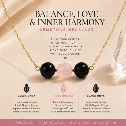 black onyx rose quartz necklace for protection self love and emotional balance