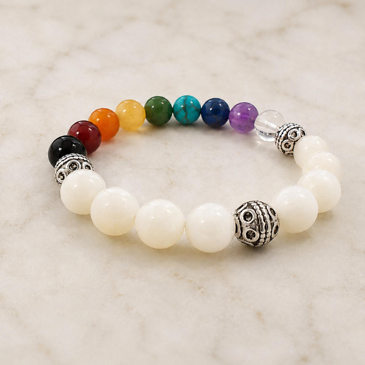 mother of pearl chakra bracelet wire clasp or stretch elastic gemstone