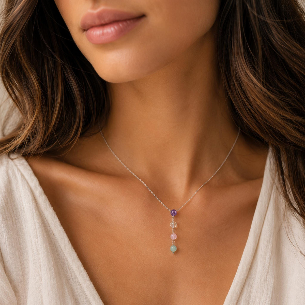 Amethyst rose quartz necklace crown heart chakra calm emotional healing crystal jewelry women