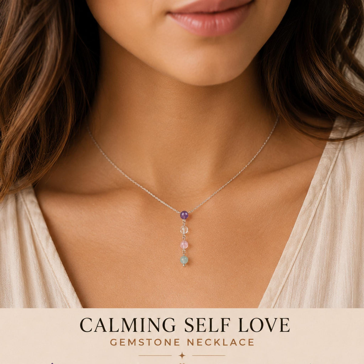 Calming crystal necklace amethyst rose quartz amazonite clear quartz 4 stone healing pendant 