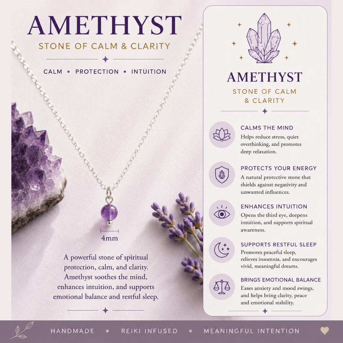 Tiny 4mm amethyst pendant necklace purple lavender stone rose gold fill silver plated