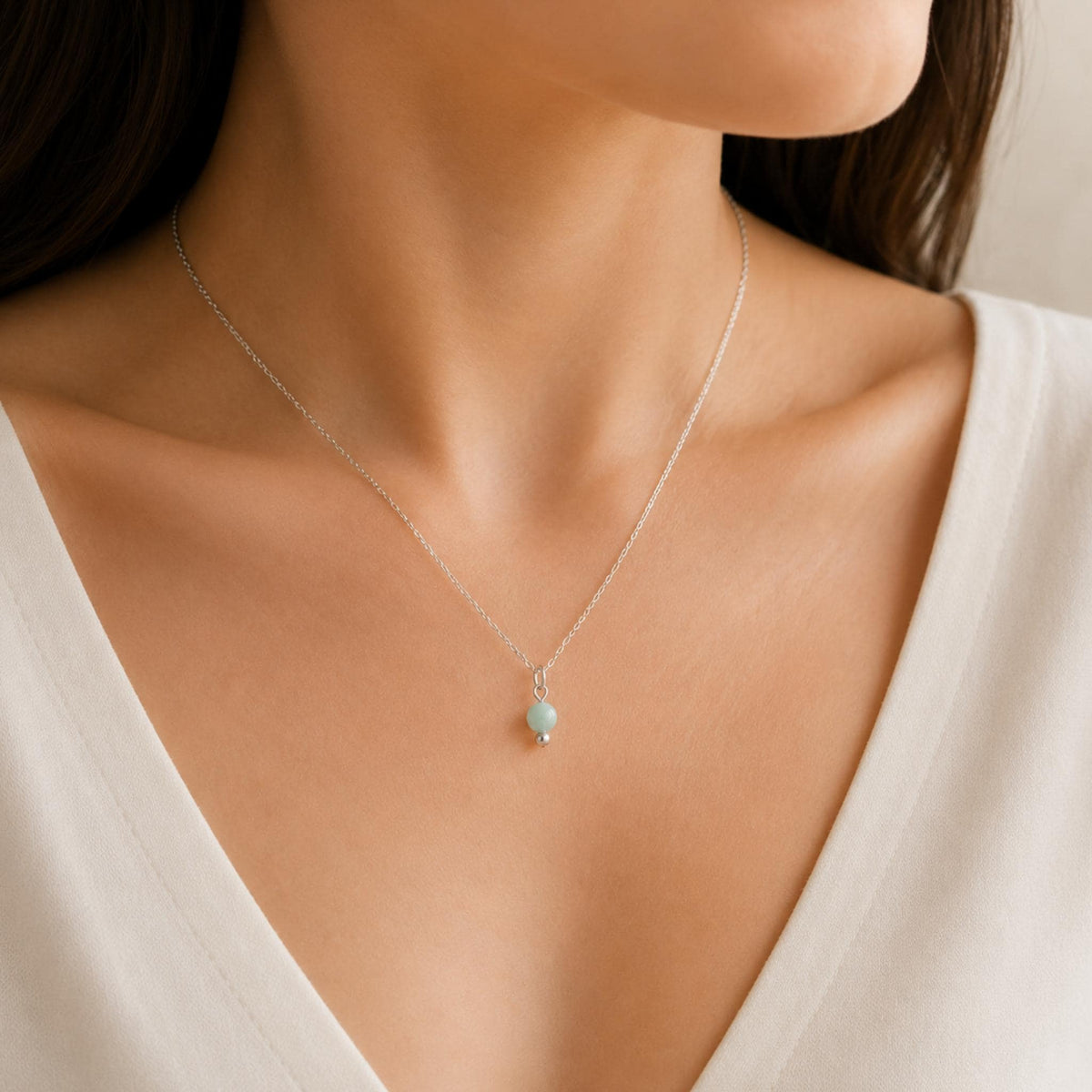 Handmade amazonite necklace delicate teal pendant sterling silver Canada 