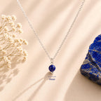 Tiny 4mm lapis lazuli pendant necklace deep blue gold fleck stone rose gold fill silver plated