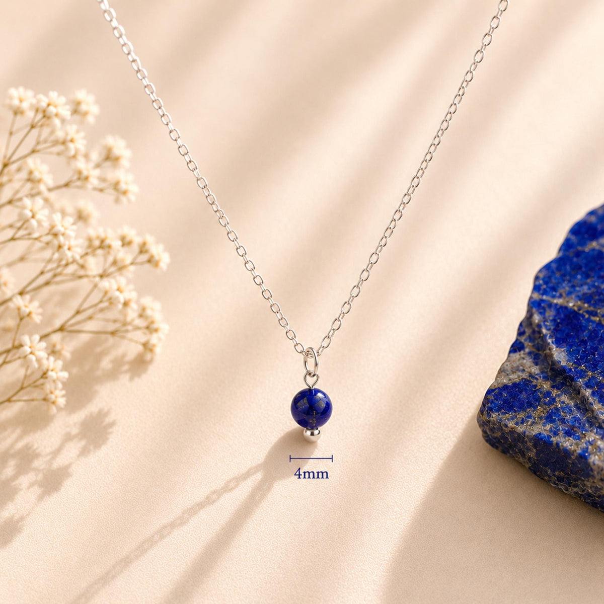 Tiny 4mm lapis lazuli pendant necklace deep blue gold fleck stone rose gold fill silver plated