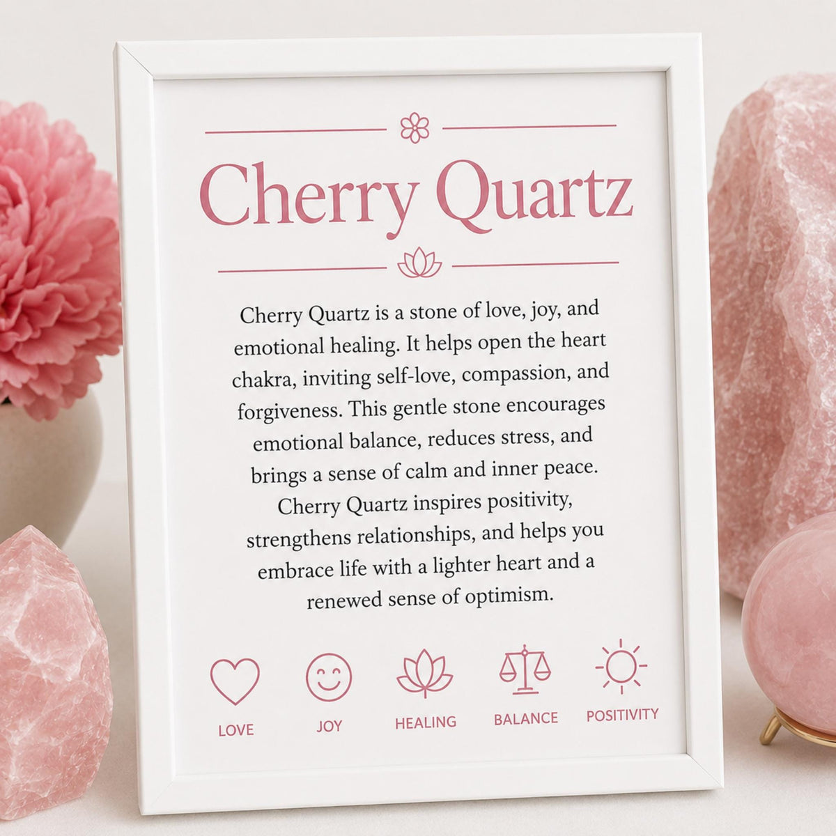 properties for positive energy crystal bracelet cherry quartz Reiki infused jewelry 