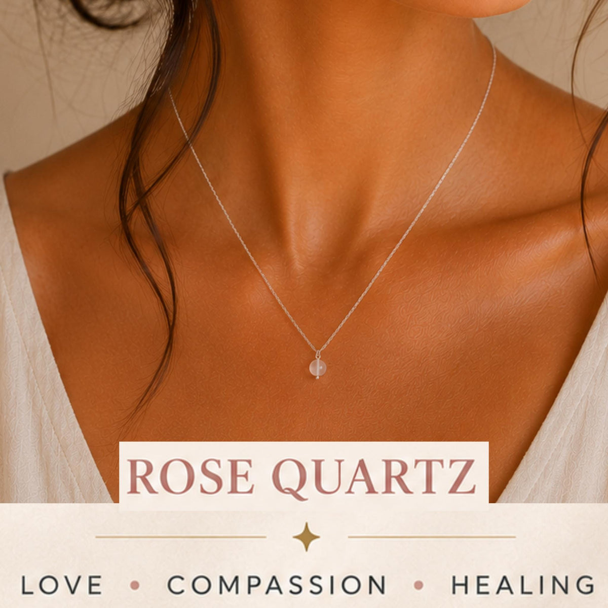 Tiny rose quartz crystal necklace 4mm gemstone pendant for self love and healing