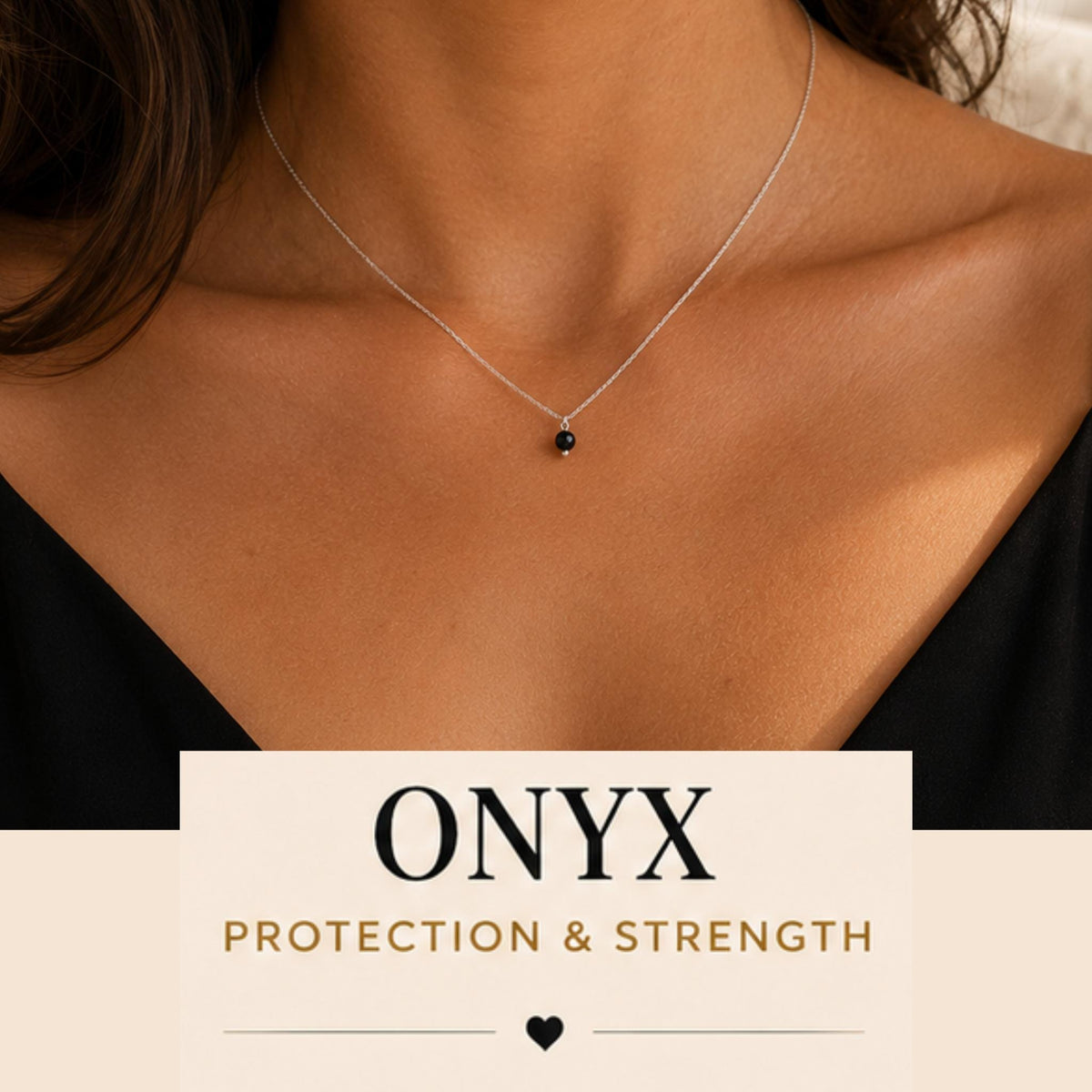 1 Tiny black onyx crystal necklace 4mm gemstone pendant for protection and inner strength 