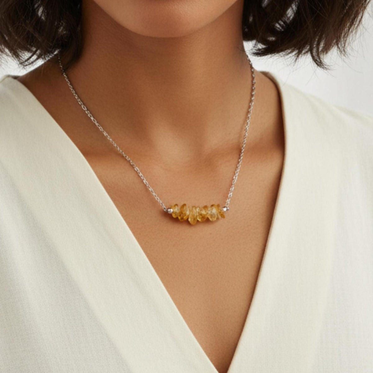 Raw citrine healing crystal necklace for abundance and confidence solar plexus chakra