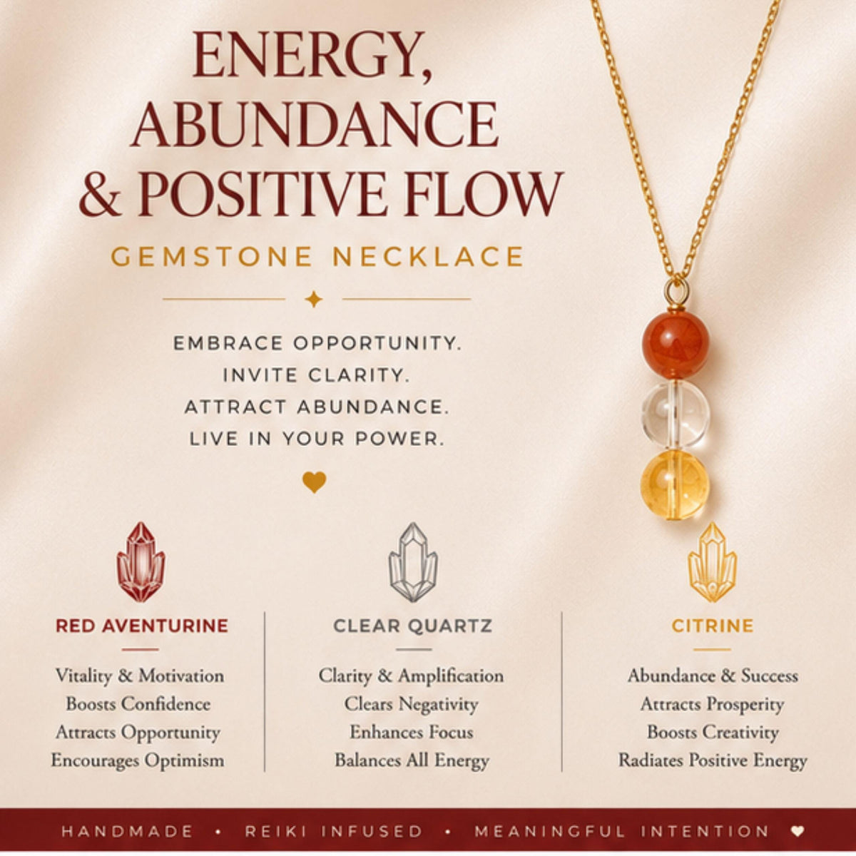 Red aventurine clear quartz citrine pendant necklace