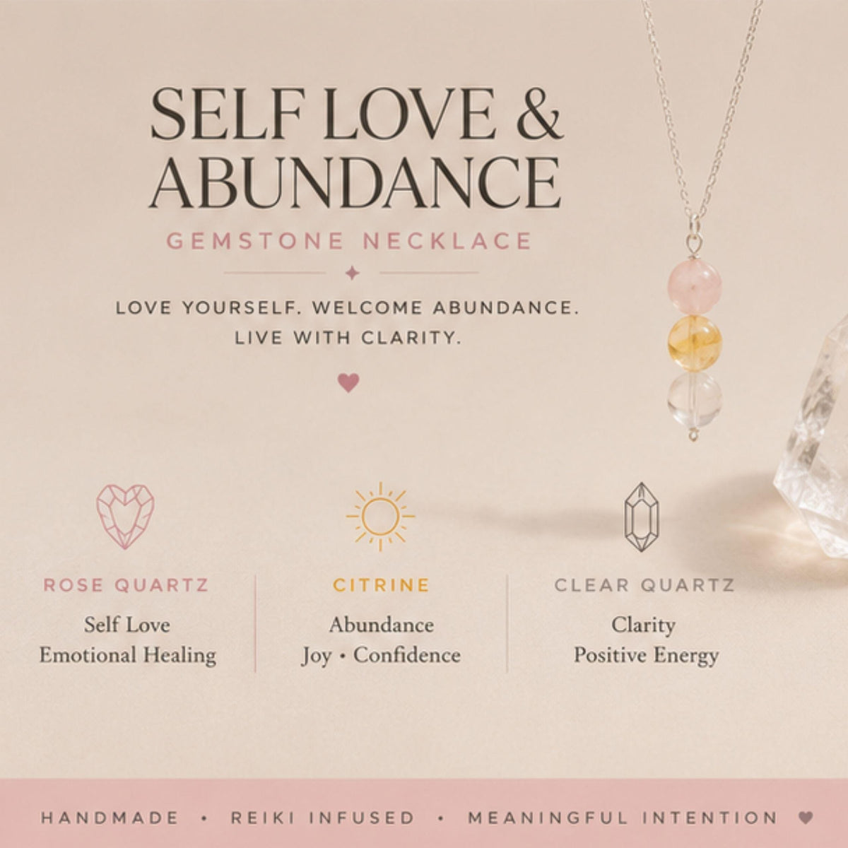 Self love and abundance gemstone necklace handmade Canada