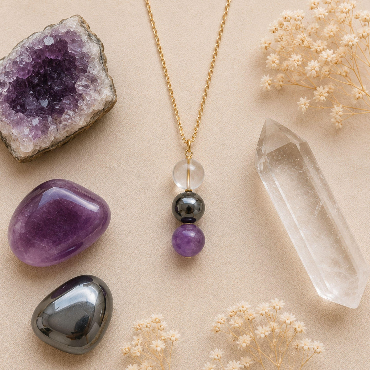 Calm balance and inner strength gemstone necklace
