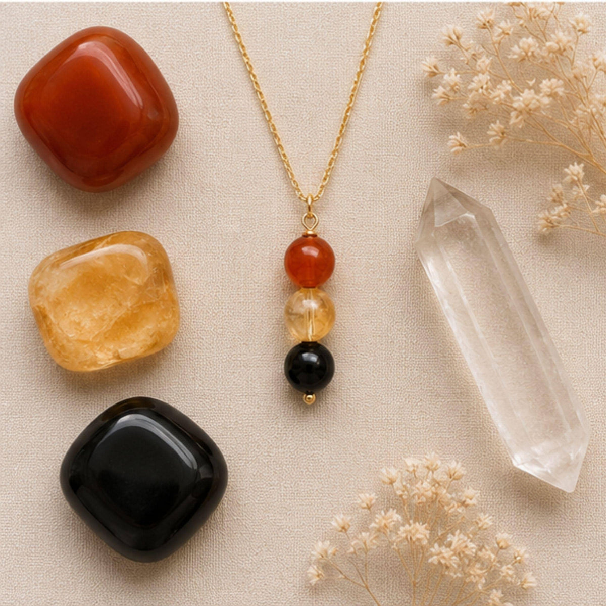 Carnelian citrine black onyx crystal pendant necklace for women