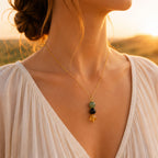 Three stone citrine black onyx green aventurine pendant necklace handmade Canada