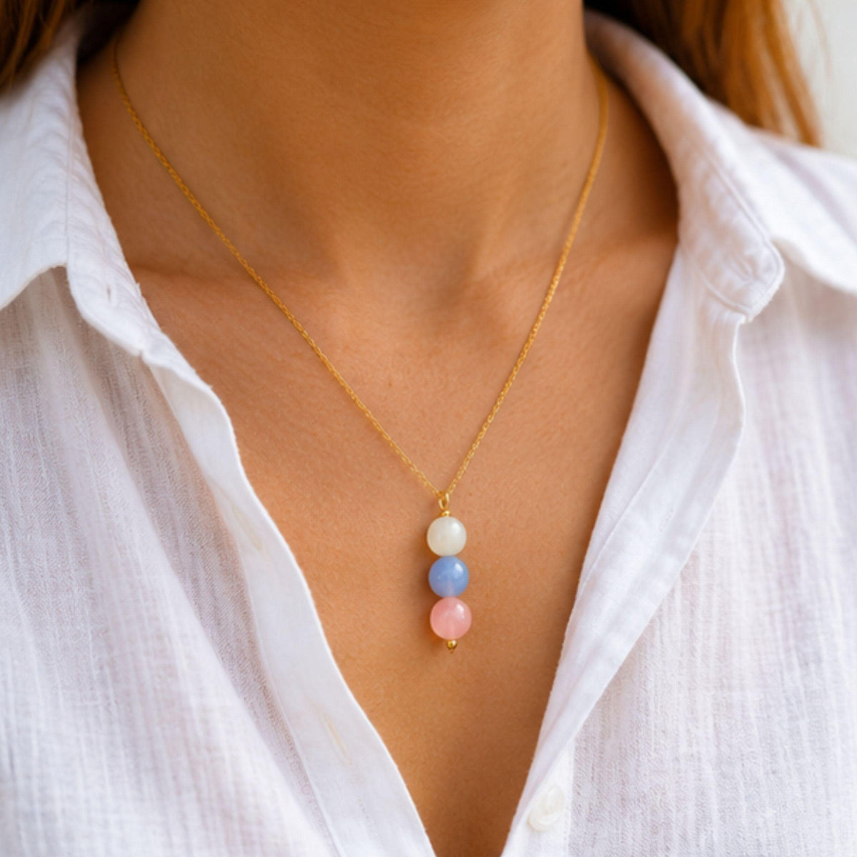 Blue chalcedony white jade crystal necklace emotional healing gift