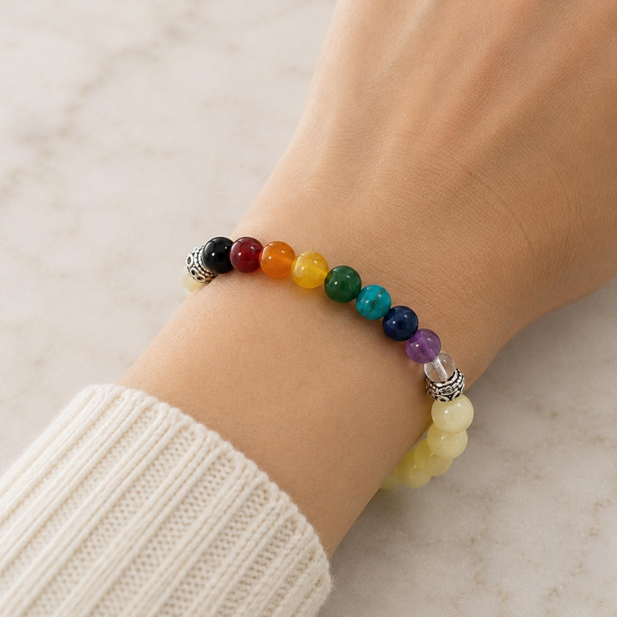 mother of pearl 7 chakra bracelet for women healing crystal jewelry
