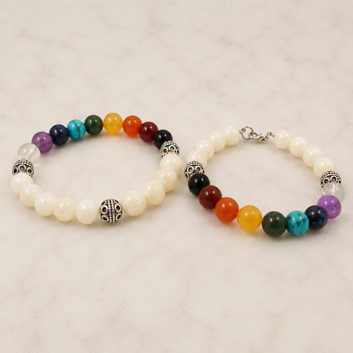 chakra balancing bracelet handmade canada mother of pearl beads