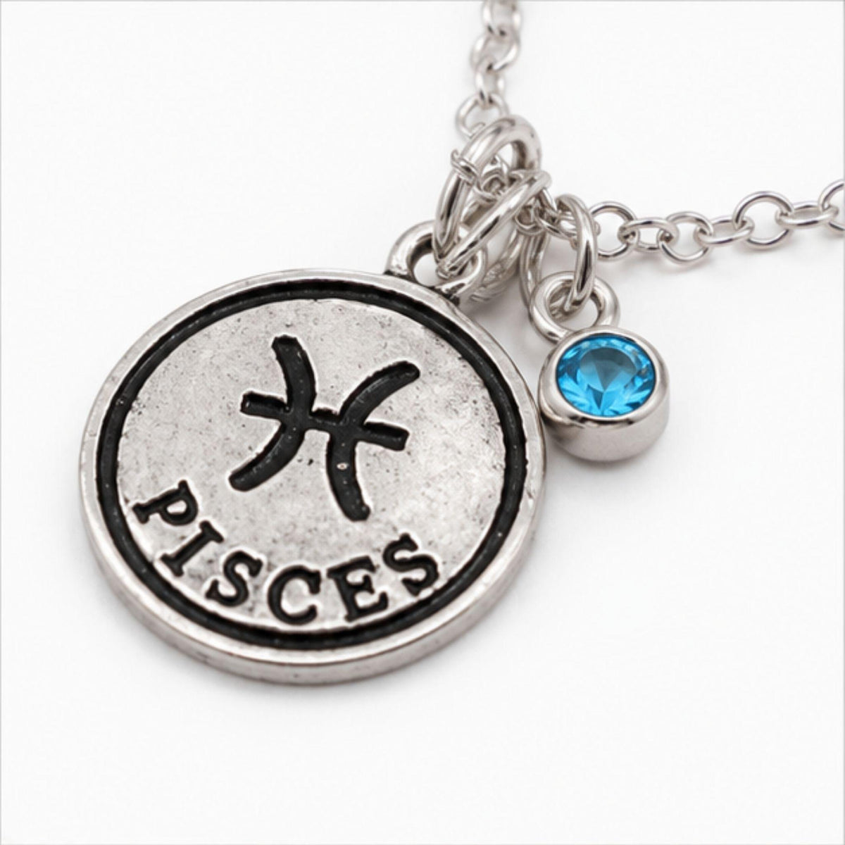 Pisces zodiac necklace with birthstone charm