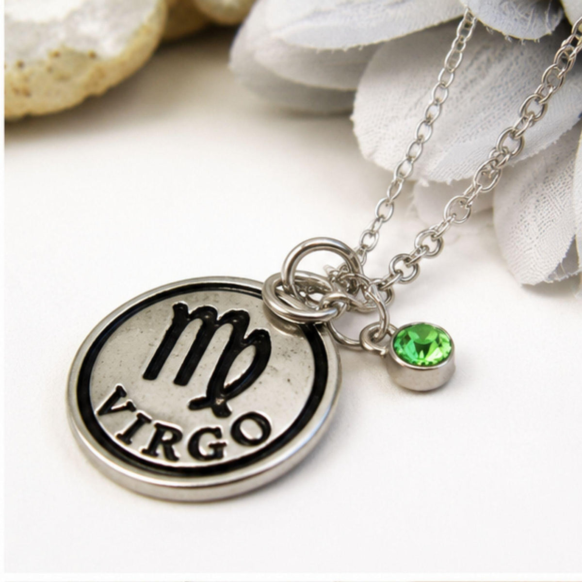 Virgo zodiac necklace with birthstone charm