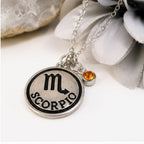 Scorpio zodiac necklace with birthstone charm