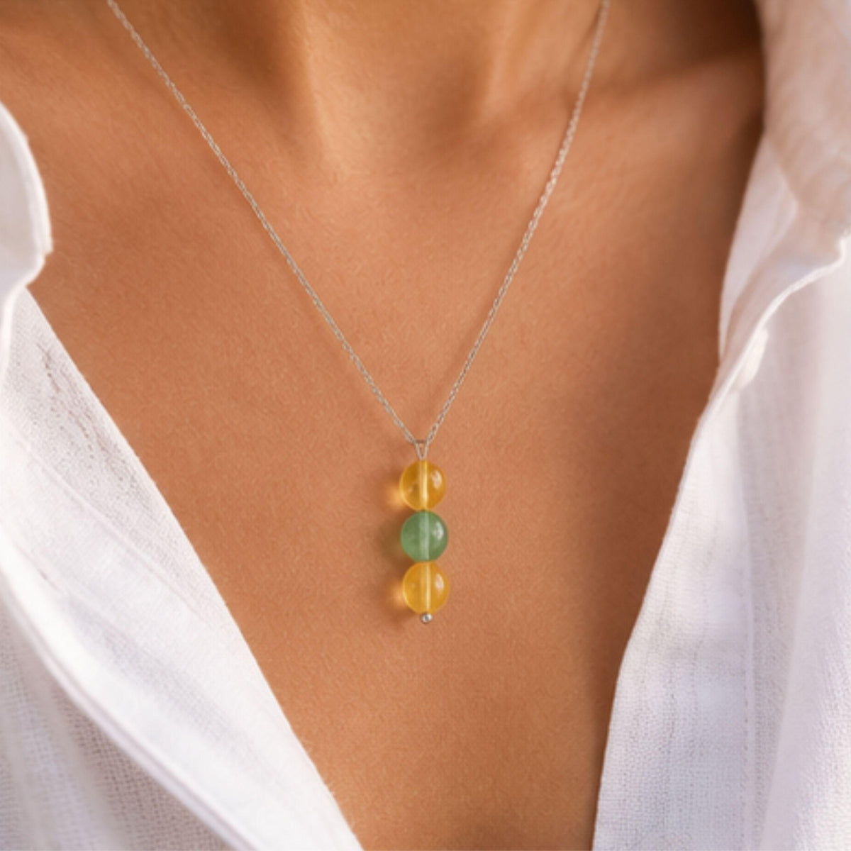 Green aventurine citrine luck and prosperity crystal necklace gift