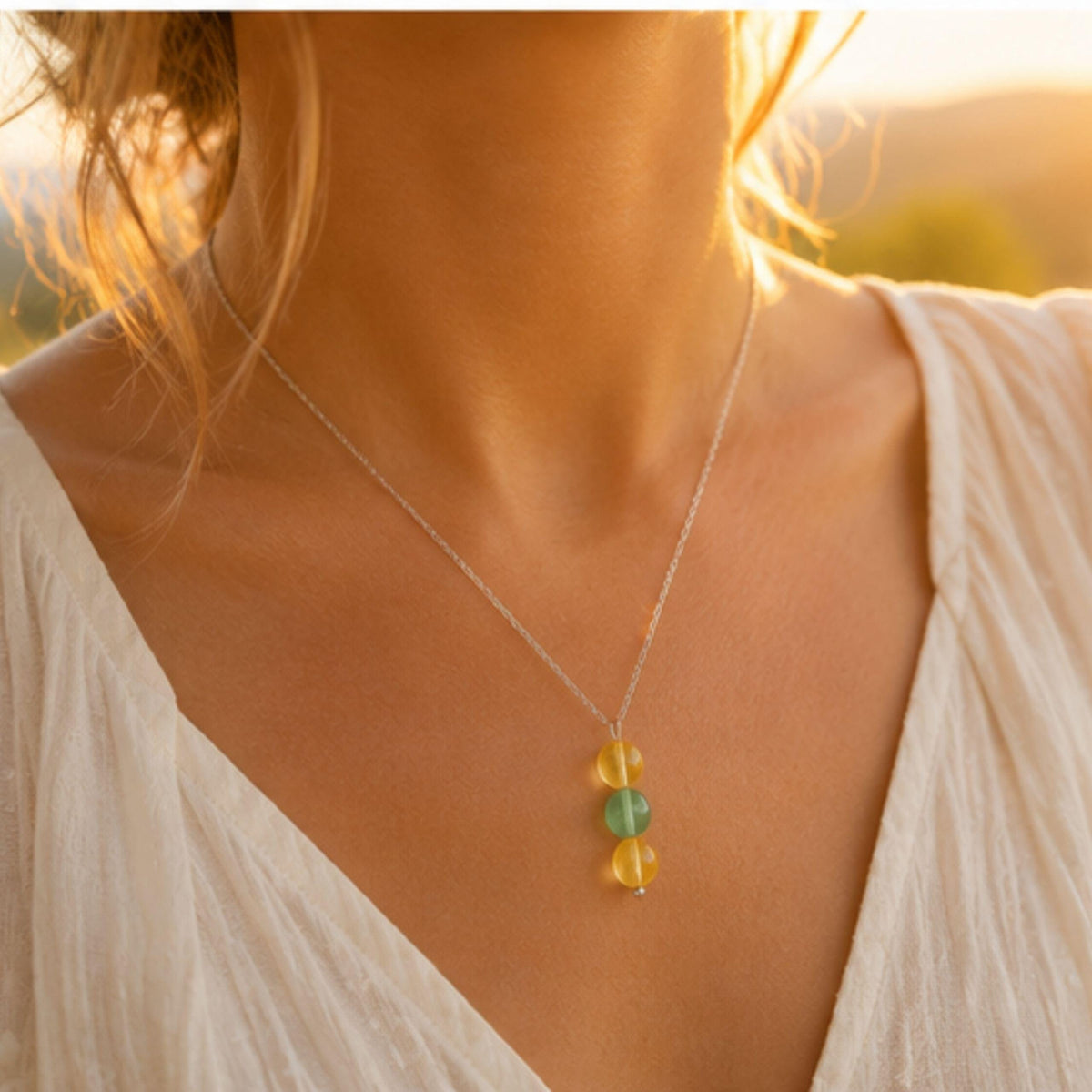 Three stone citrine pendant necklace handmade Canada