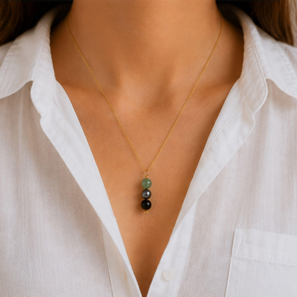 Three stone healing crystal pendant necklace handmade