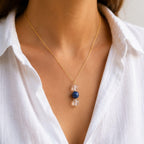 Three stone clear quartz sodalite pendant necklace handmade Canada