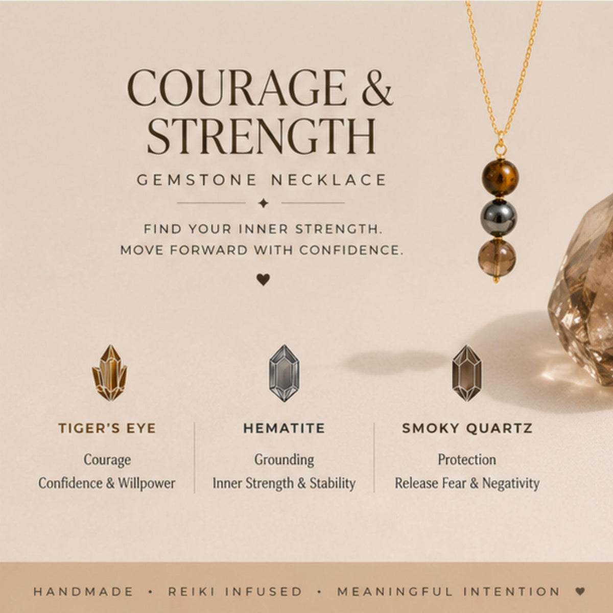 Courage and strength gemstone necklace for women