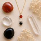 Carnelian clear quartz black onyx crystal pendant necklace 